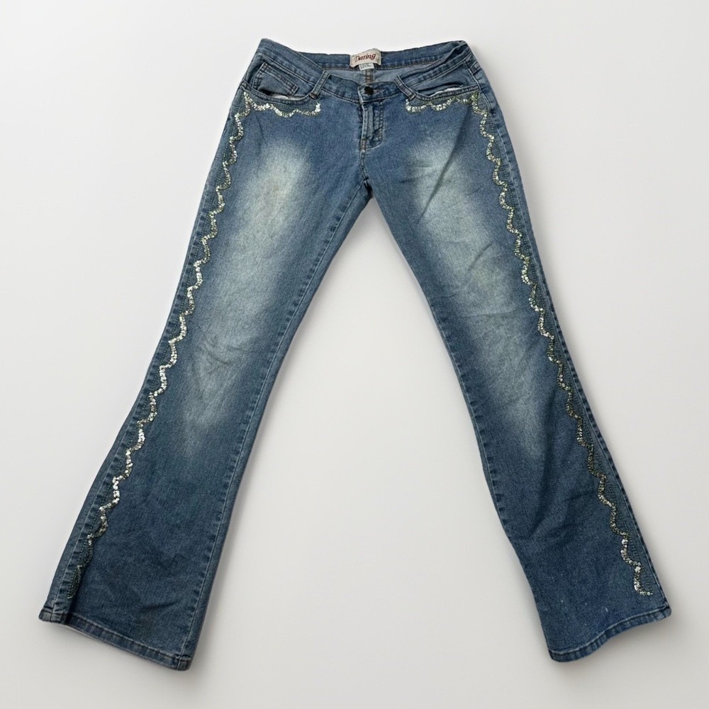 Dating Jeans Womens‎ Size 26 Blue Denim Stretch Bootcut Sequins Embellished
